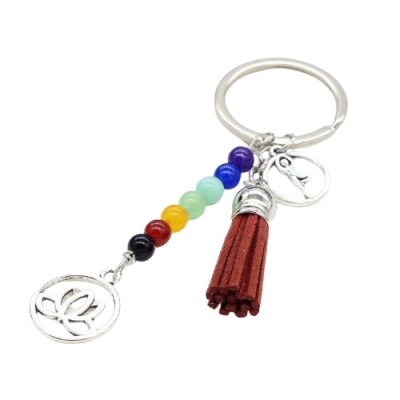 Porte Clés des 7 Chakras Lotus rouge