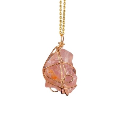 Collier Wire Wrapping en Pierre de Quartz rose