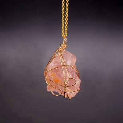 Collier Wire Wrapping en Pierre de Quartz rose