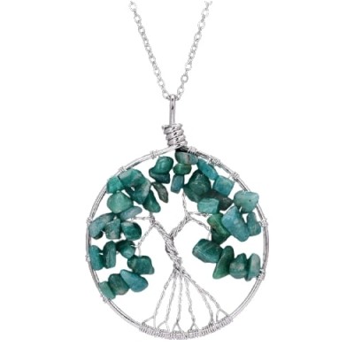 Collier Pendentif Arbre de vie en Jade vert