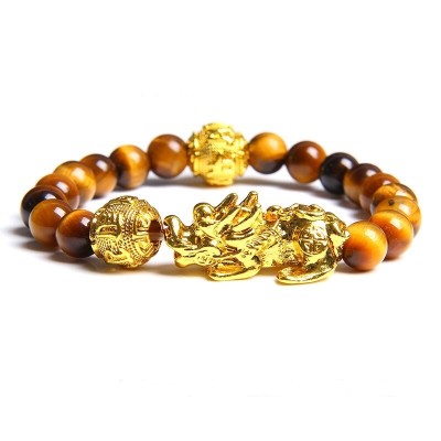 Bracelet Pi Yao Double Mantras Oeil de Tirgre marron