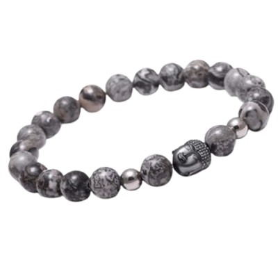 Bracelet Tête de Bouddha en Jaspe gris