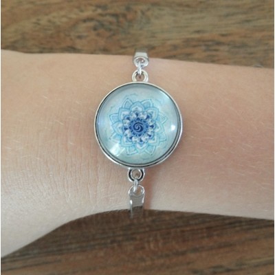 Bracelet Lakshmi Yantra Mandala bleu clair