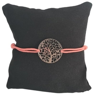 Bracelet rose foncé Arbre de Vie argenté
