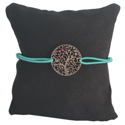 Bracelet vert Arbre de Vie argenté