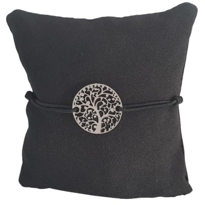Bracelet noir Arbre de Vie argenté