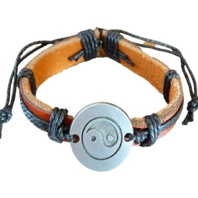 Bracelet Yin Yang en Cuir marron et Corde noire