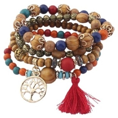 Bracelet Perles de Bois multicolores Arbre de vie