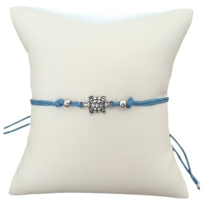Bracelet bleu Tortue argentée 