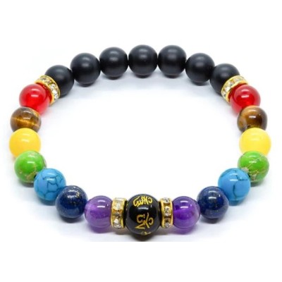 Bracelet Double Pierres 7 Chakras et Onyx noir mat