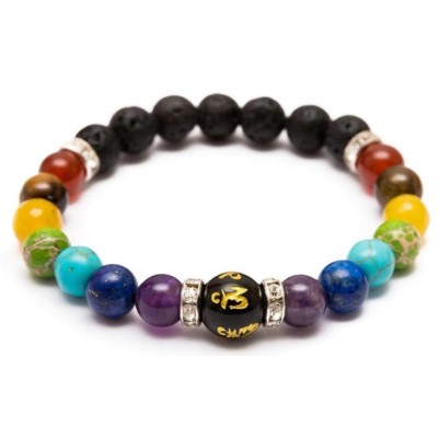 Bracelet Double Pierres 7 Chakras et Pierres de Lave