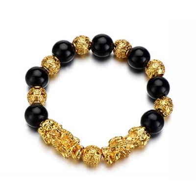 Bracelet Double Pi Yao Céleste en Obsidienne noire