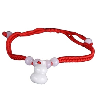 Bracelet rouge Wu Lou en Jade vert