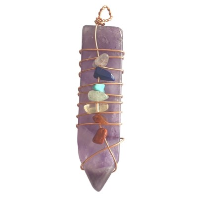 Pendentif Pendule Plat des 7 Chakras, Améthyste