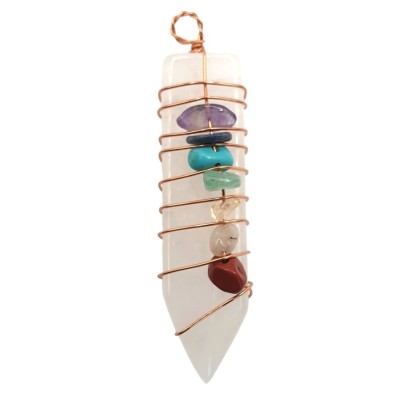 Pendentif Pendule Plat des 7 Chakras en Quartz rose