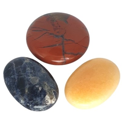 3 Gros Galets Reiki, Jaspe rouge, Sodalite, Jade jaune