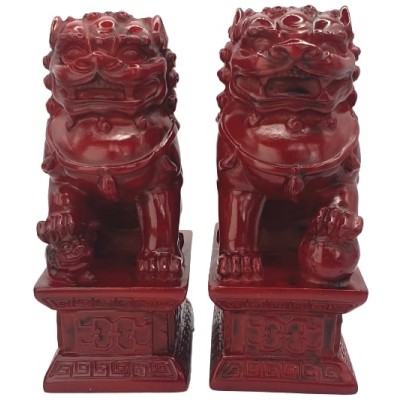 Grandes Statues Fu Dogs rouges