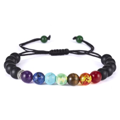 Bracelet 7 Chakras, Onyx noir mat