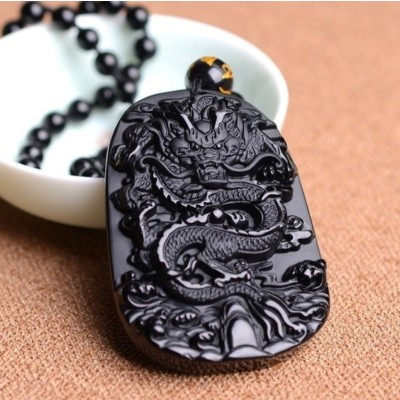 Suspension Dragon Protecteur en Obsidienne noire