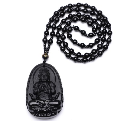 Suspension Bouddha Chenrezig en Obsidienne noire