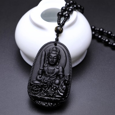 Suspension Bouddha Manjusrhi en Obsidienne noire