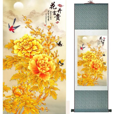 Kakemono Fleurs de Pivoines jaunes