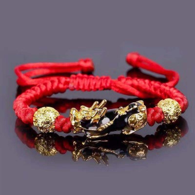 Bracelet Fils rouge Pi Yao bleu Mantras