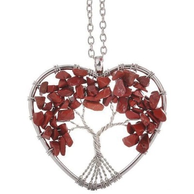 Collier Pendentif Arbre de Vie Coeur en Jaspe rouge