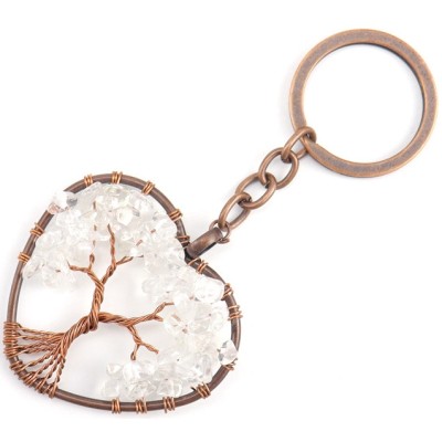 Porte Clés Arbre de Vie rosé en Cristal de roche