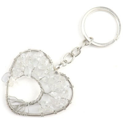 Porte Clés Arbre de Vie Coeur en Cristal de roche