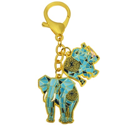 Porte Clés Talisman Eléphant et Rhino bleus Mozaïque