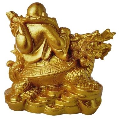 Statue Bouddha sur Tortue Dragon dorée