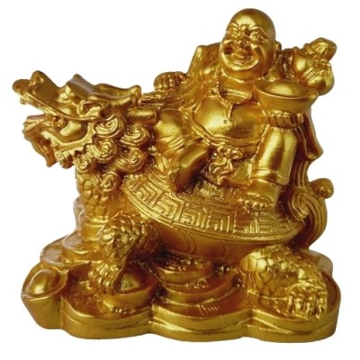 Statue Bouddha sur Tortue Dragon dorée
