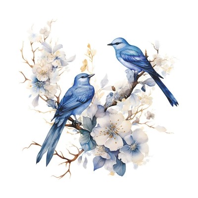 Sticker Fleurs de cerisier et Merles bleus