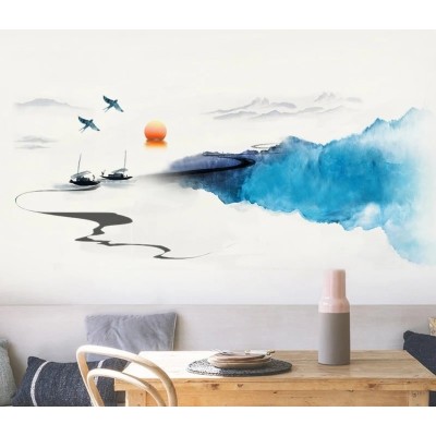 Sticker Paysage bleu Aquarelle