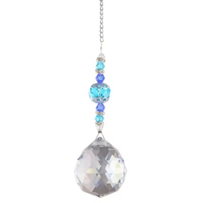 Suspension Cristal Facettes 30mm Sphère Lumière bleue