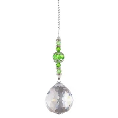 Suspension Cristal Facettes 30mm Sphère Lumière verte