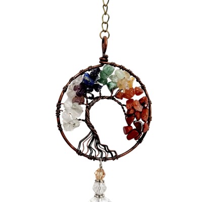 Suspension Arbre de Vie des 7 Chakras, Cristaux à Facettes