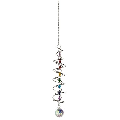 Suspension Spirale argentée Chakras, Cristal à Facettes 30mm